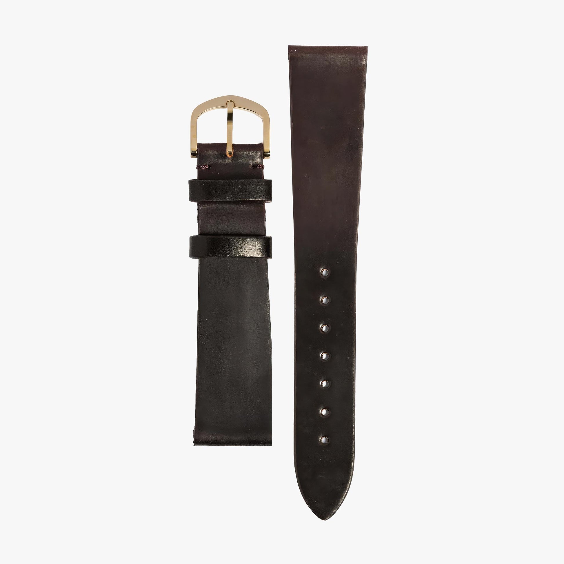 Lorier dark brown shell cordovan strap with bronze hardware