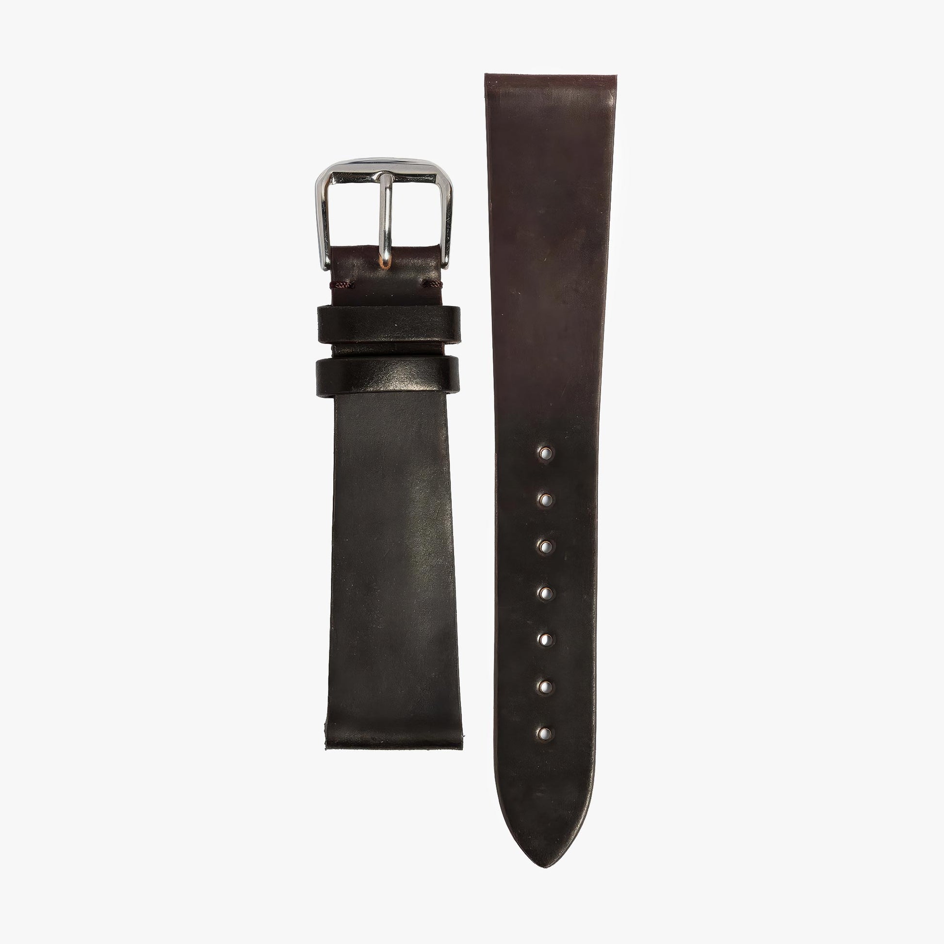 Lorier dark brown shell cordovan leather strap with stainless steel hardware