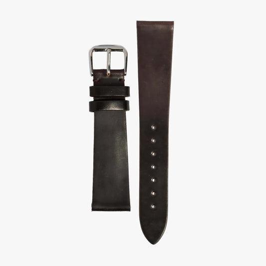 Lorier dark brown shell cordovan leather strap with stainless steel hardware