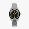 A Lorier Neptune wristwatch with a stainless steel case and three-link bracelet, featuring a black dial with gold-tone hands and hour markers, and a black rotating bezel.